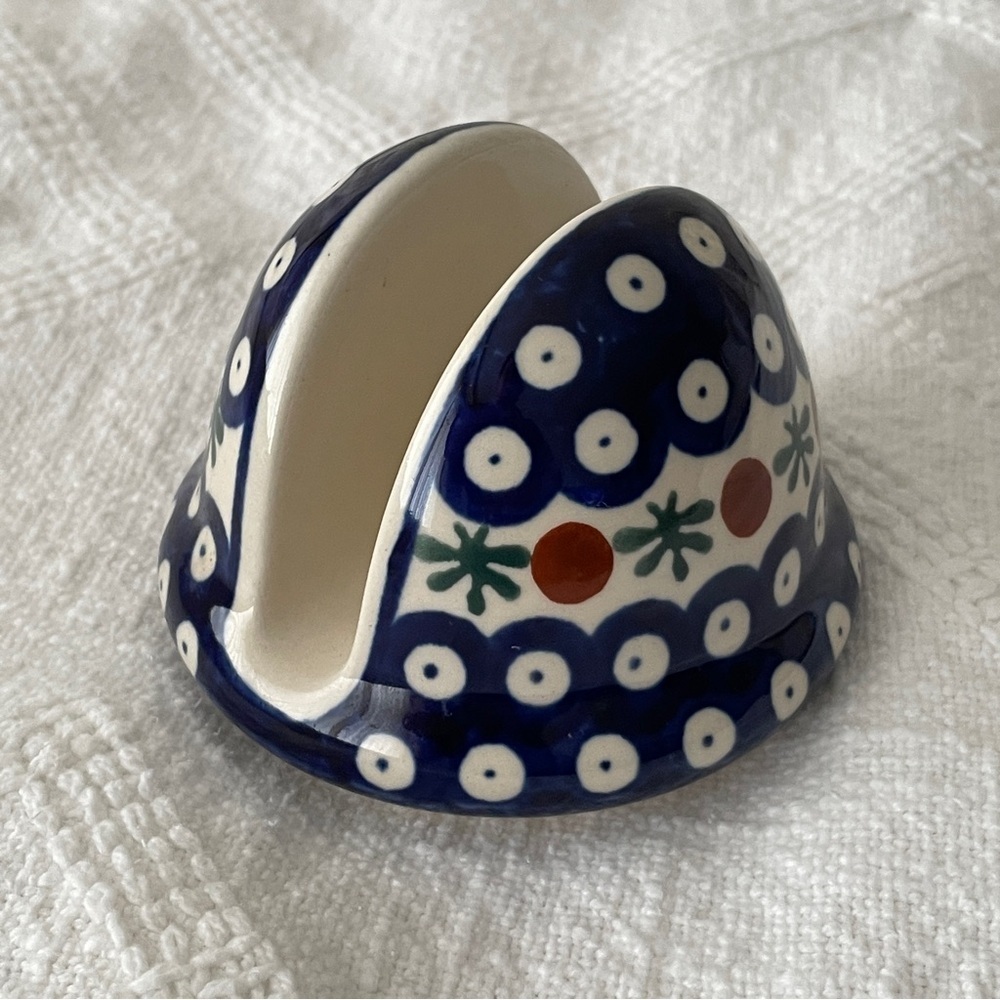 Handcrafted Polish Pottery Flowering Peacock Napkin Holder